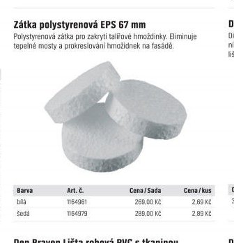 Zátka polystyrenová EPS 67 mm