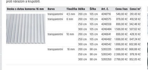 Komůrková deska transparentní 4,5 mm