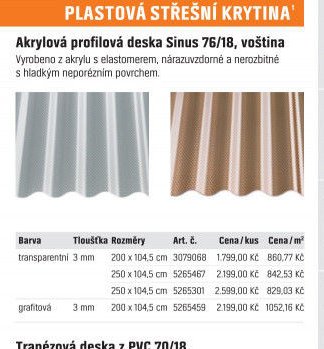 Akrylová profilová deska Sinus 76/18, voština