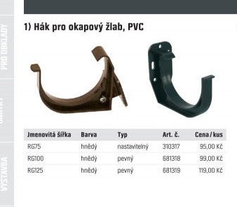 Hák pro okapový žlab, PVC