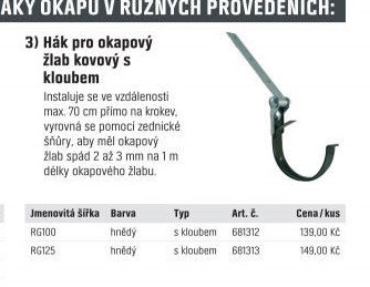 Hák pro okapový žlab kovový s kloubem
