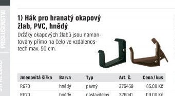 Hák pro hranatý okapový žlab, PVC, hnědý