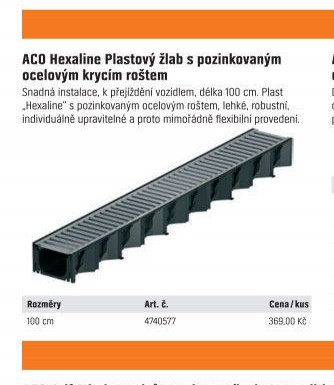 ACO Hexaline Plastový žlab s pozinkovaným ocelovým krycím roštem