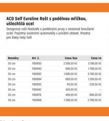 ACO Self Euroline Rošt s podélnou mřížkou, ušlechtilá ocel