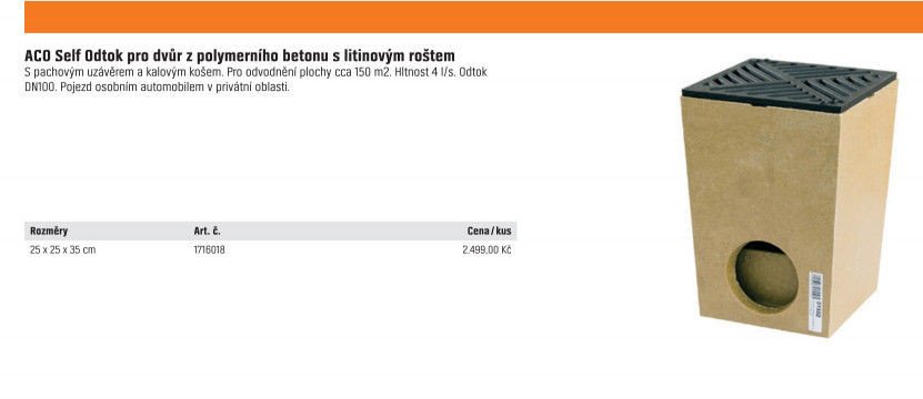 ACO Self Odtok pro dvůr z polymerního betonu s litinovým roštem