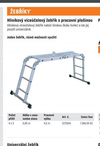 Hliníkový víceúčelový žebřík s pracovní plošinou
