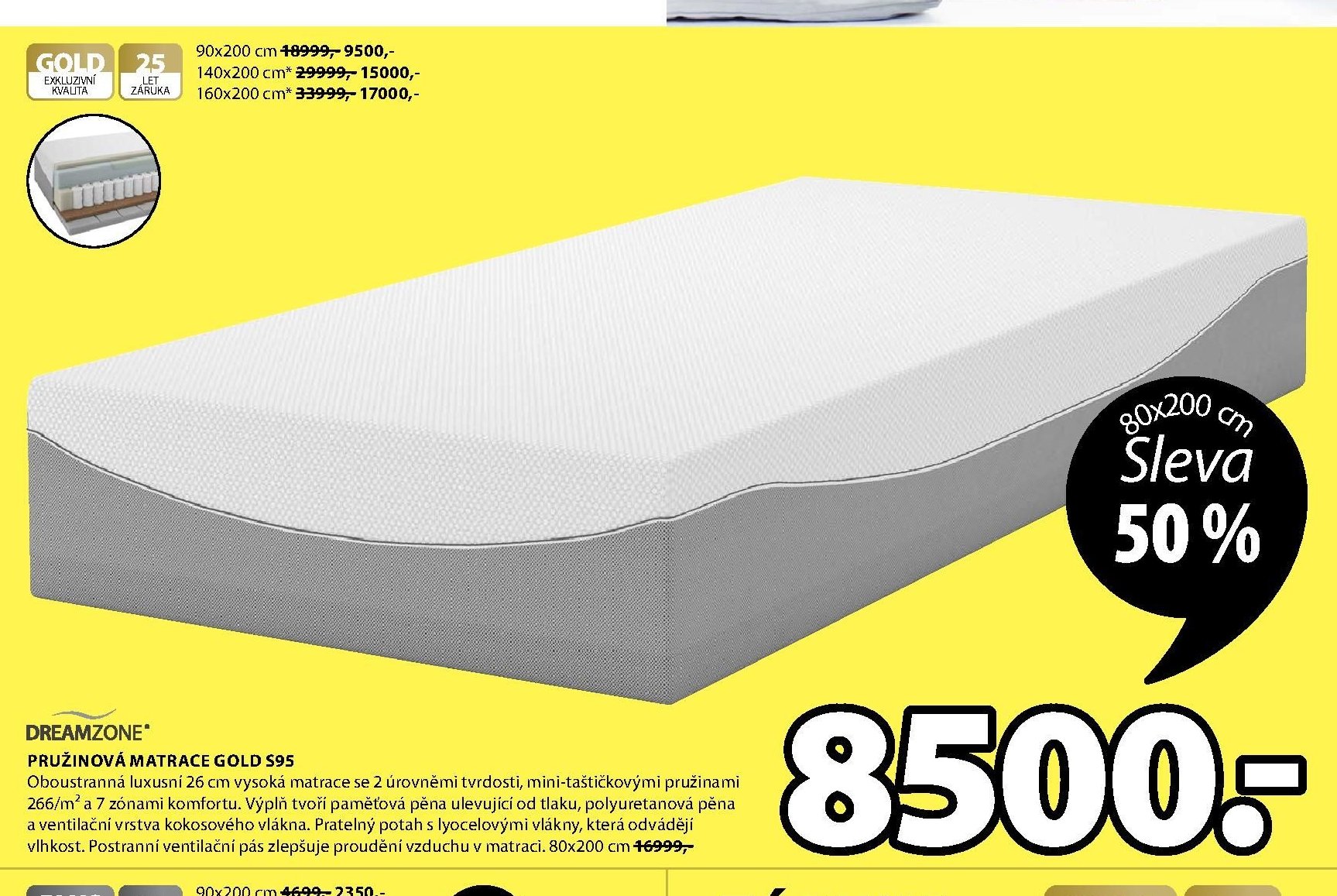 DREAMZONE Pružinová matrace GOLD S95