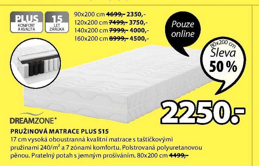 DREAMZONE Pružinová matrace PLUS S15