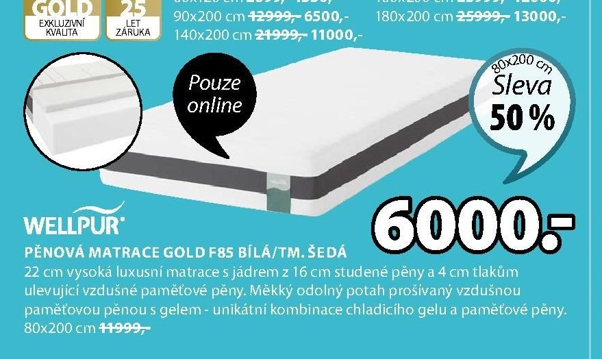 PĚNOVÁ MATRACE GOLD F85 BÍLÁ/TM. ŠEDÁ