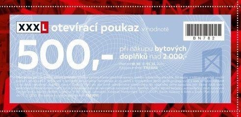 XXXL otevírací poukaz v hodnotě 500,- při nákupu bytových doplňků nad 2.000,-