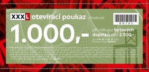 XXXL otevírací poukaz v hodnotě 1.000,- při nákupu bytových doplňků nad 3.500,-