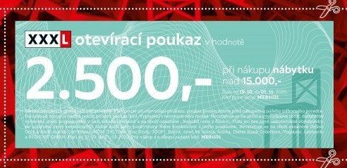 XXXL otevírací poukaz v hodnotě 2.500,- při nákupu nábytku nad 15.000,-
