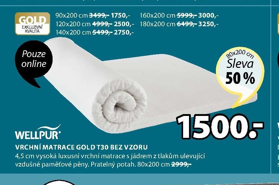 VRCHNÍ MATRACE GOLD T30 BEZ VZORU