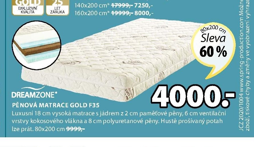 DREAMZONE PĚNOVÁ MATRACE GOLD F35