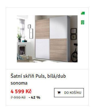 Šatní skříň Puls, bílá/dub sonoma