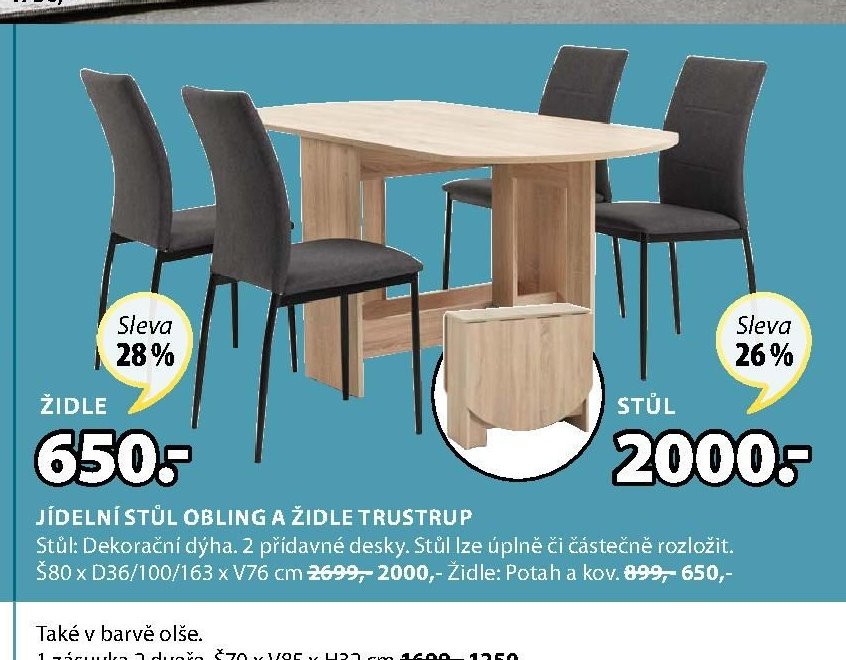 JÍDELNÍ STŮL OBLING A ŽIDLE TRUSTRUP