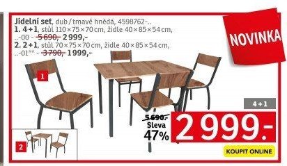Jídelní set, dub/tmavě hnědá