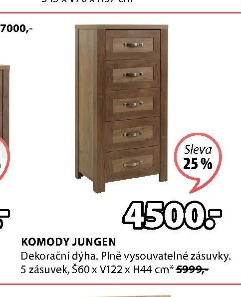 Komody JUNGEN, 5 zásuvek, Š60 x V122 x H44 cm
