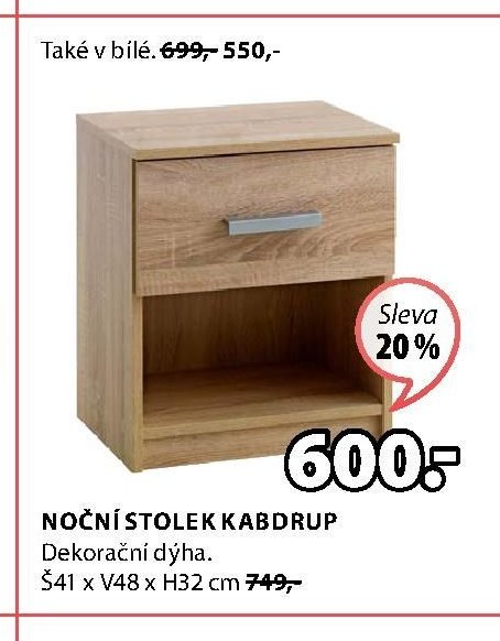 Noční stolek KABDRUP, Š41 x V48 x H32 cm
