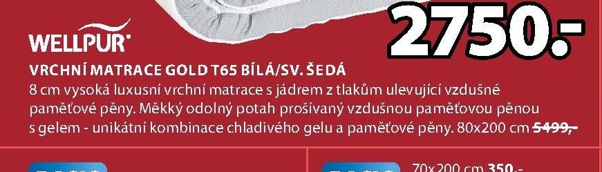 Vrchní matrace GOLD T65 bílá/sv. šedá