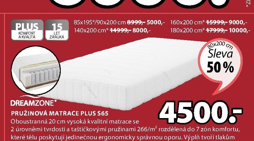 DREAMZONE PRUŽINOVÁ MATRACE PLUS S65