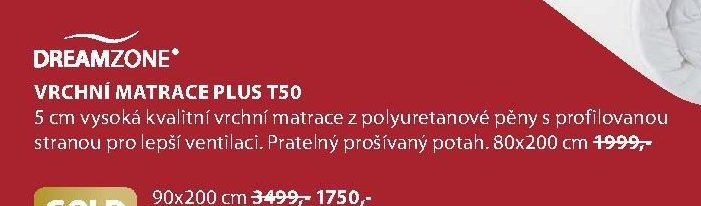 DREAMZONE VRCHNÍ MATRACE PLUS T50
