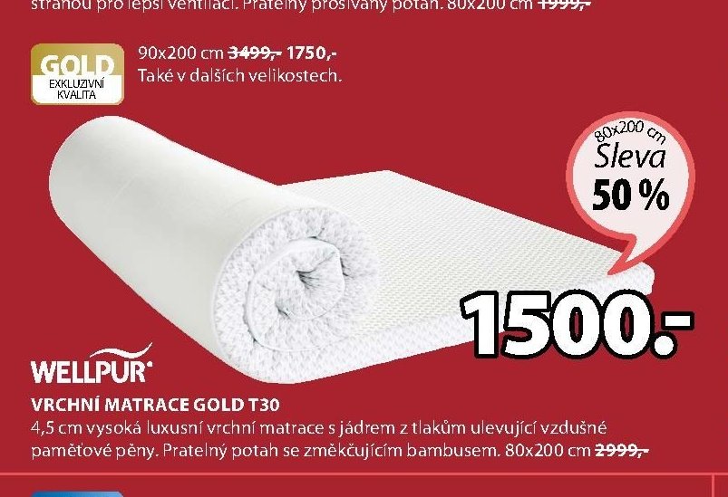 GOLD VRCHNÍ MATRACE GOLD T30