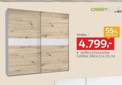 1 Skříň s posuvnými dveřmi, šířka cca 215 cm