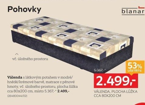 VÁLENDA, PLOCHA LŮŽKA CCA 80X200 CM