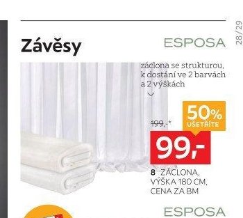 8 ZÁCLONA, VÝŠKA 180 CM, CENA ZA BM