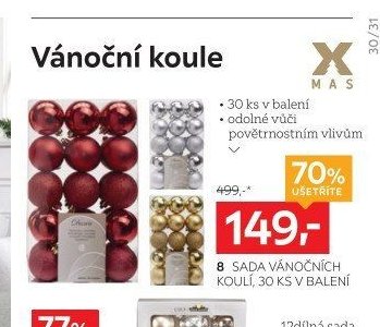 8 SADA VÁNOČNÍCH KOULÍ, 30 KS V BALENÍ