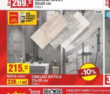 OBKLAD ANTICA 25x50 cm, třída I