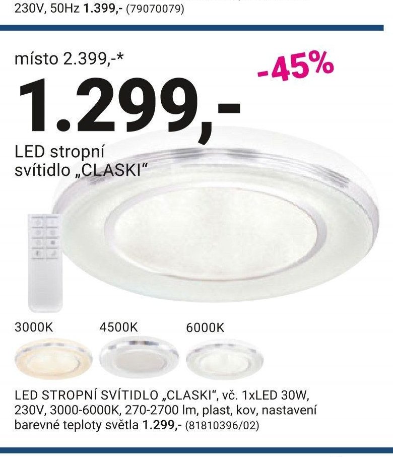 LED stropní svítidlo „CLASKI“