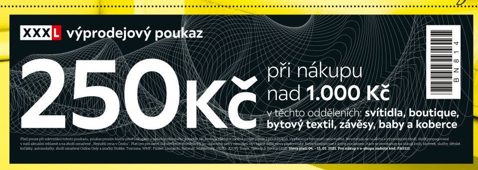 XXXL výprodejový poukaz 250 Kč