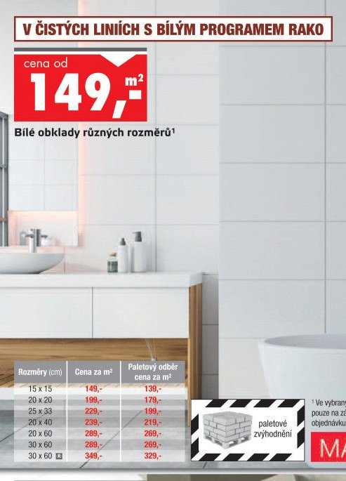 Bílé obklady různých rozměrů