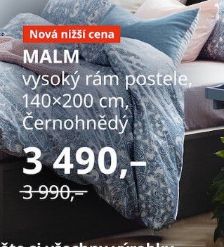 MALM vysoký rám postele, 140x200 cm, Černohnědý