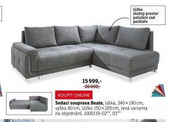 Sedací souprava Beate, látka, 240x190 cm