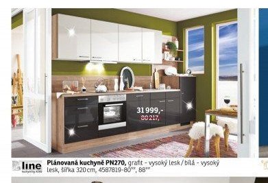 Plánovaná kuchyně PN270, grafit - vysoký lesk/bílá - vysoký lesk, šířka 320 cm