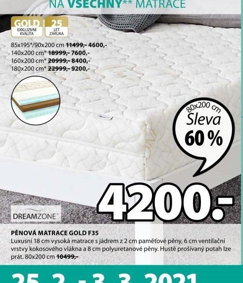 PĚNOVÁ MATRACE GOLD F35