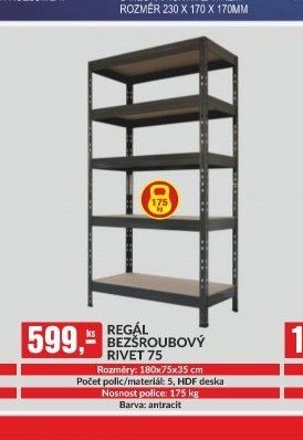 REGÁL BEZŠROUBOVÝ RIVET 75