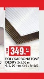 POLYKARBONÁTOVÉ DESKY 2x1,05 m 4, 6, 10 mm, čiré a hnědé