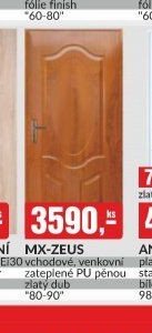 MX-ZEUS vchodové, venkovní zateplené PU pěnou zlatý dub 80-90