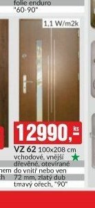 VZ 62 100x208 cm vchodové, vnější dřevěné, otevírané do vnitř nebo ven 72 mm, zlatý dub tmavý ořech, 90
