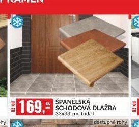 ŠPANĚLSKÁ SCHODOVÁ DLAŽBA 33x33 cm, třída I