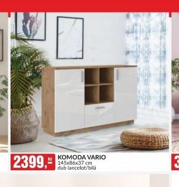 KOMODA VARIO 145x86x37 cm dub lancelot/bílá
