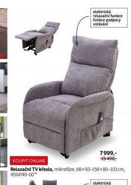 Relaxační TV křeslo, 68x93-158x80-103 cm