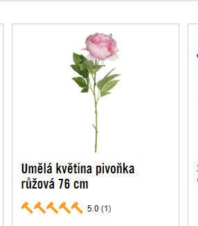 Umělá květina pivoňka růžová 76 cm