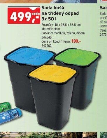 Sada košů na tříděný odpad 3x 50 l