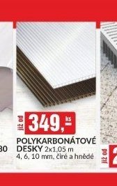 Polykarbonátové desky 2x1,05 m 4, 6, 10 mm, čiré a hnědé