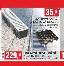 Zatravňovací plastová dlažba 335x338x40 mm 9 ks = 1m2